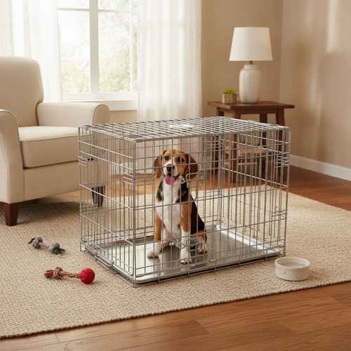 Silver large foldable dog cage - large,
