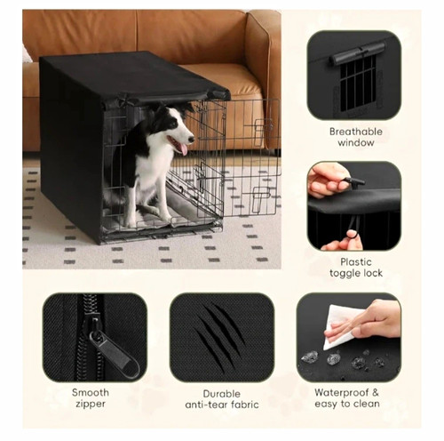 Black fabric dog crate cover - dog,